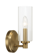 Jardin Single Light Wall Sconce With Clear Ribbed Glass - Satin Brass