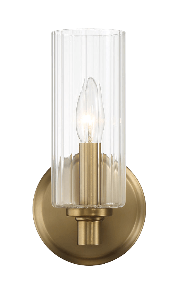 Jardin Single Light Wall Sconce With Clear Ribbed Glass - Satin Brass