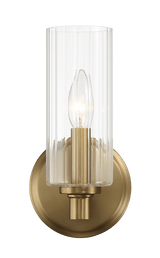 Jardin Single Light Wall Sconce With Clear Ribbed Glass - Satin Brass