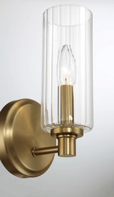 Jardin Single Light Wall Sconce With Clear Ribbed Glass - Satin Brass