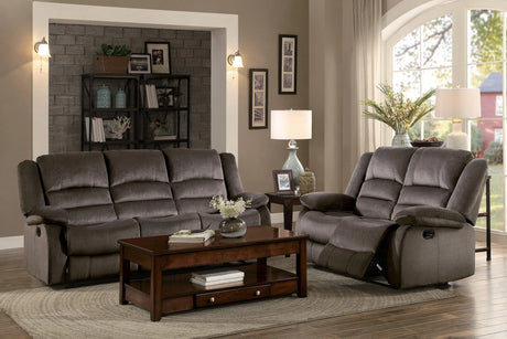 Jarita Chocolate Double Reclining Sofa by Homelegance at Eve Furniture