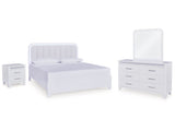 Jarlee White King Panel Bedroom Set with Dresser, Mirror and Nightstand
