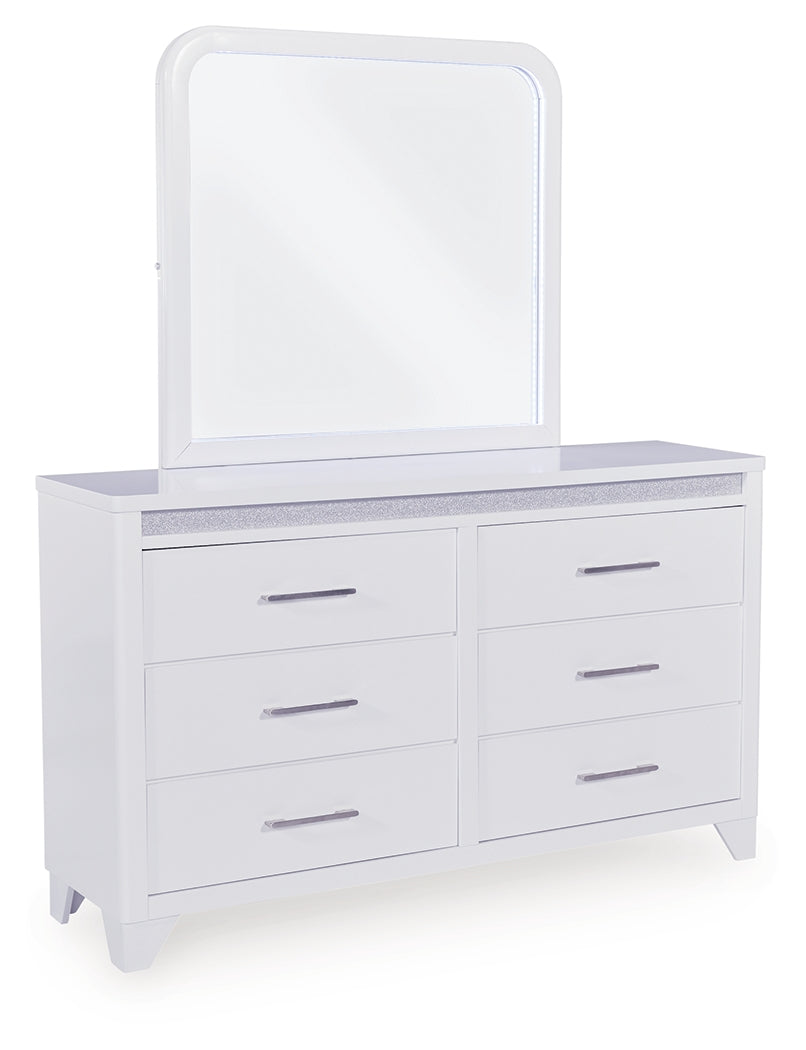 Jarlee White Queen Panel Bedroom Set with Dresser, Mirror and Nightstand