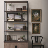 Jarvis Set of Five Dark Brown Metal and Glass Chemistry Inspired Bottles by Mercana at Eve Furniture