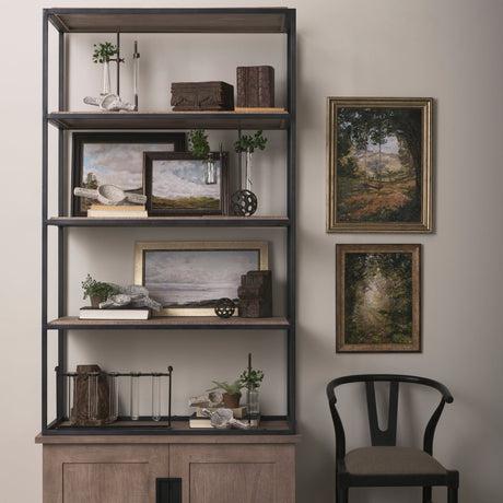 Jarvis Set of Five Dark Brown Metal and Glass Chemistry Inspired Bottles by Mercana at Eve Furniture