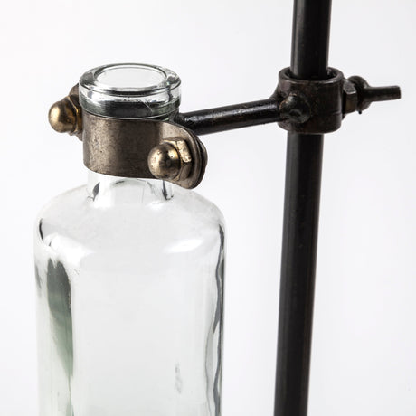 Jarvis Set of Five Dark Brown Metal and Glass Chemistry Inspired Bottles by Mercana at Eve Furniture