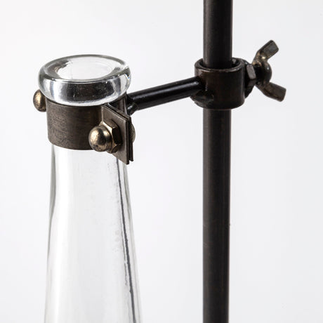 Jarvis Set of Five Dark Brown Metal and Glass Chemistry Inspired Bottles by Mercana at Eve Furniture