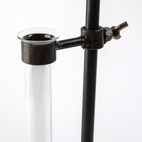 Jarvis Set of Five Dark Brown Metal and Glass Chemistry Inspired Bottles by Mercana at Eve Furniture