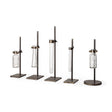 Jarvis Set of Five Dark Brown Metal and Glass Chemistry Inspired Bottles by Mercana at Eve Furniture