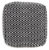 Jasett Black/Ivory Pouf by Ashley at Eve Furniture