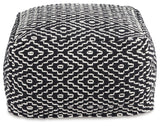 Jasett Black/Ivory Pouf by Ashley at Eve Furniture
