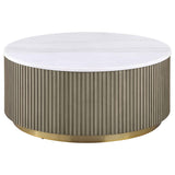 Jason Greige Round White Marble Top Coffee Table by Coaster at Eve Furniture