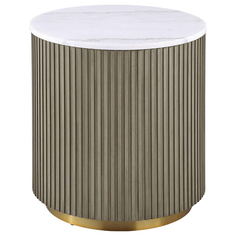 Jason Greige Round White Marble Top Side End Table by Coaster at Eve Furniture