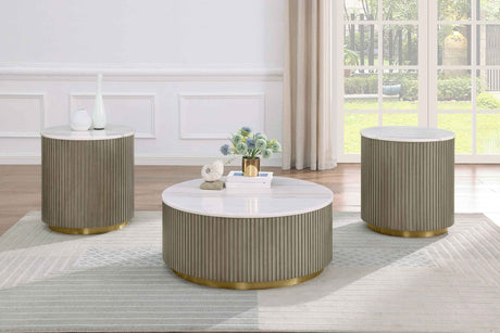 Jason Greige Round White Marble Top Side End Table by Coaster at Eve Furniture