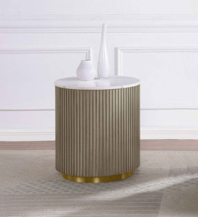 Jason Greige Round White Marble Top Side End Table by Coaster at Eve Furniture