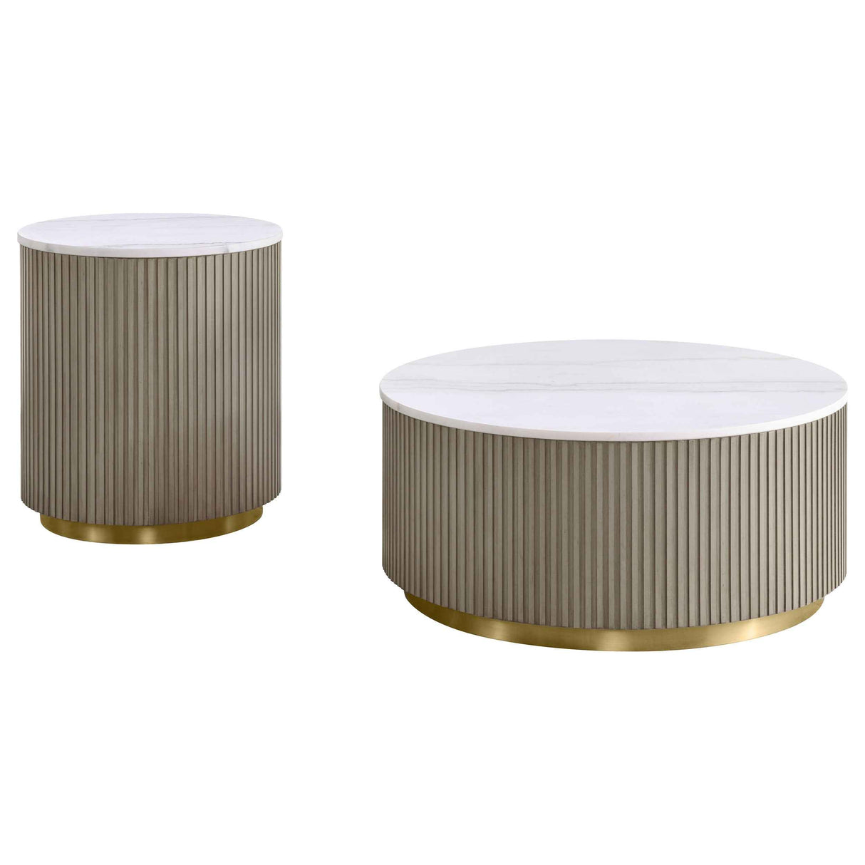 Jason Greige/White Marble 2-piece Round White Marble Coffee Table Set by Coaster at Eve Furniture
