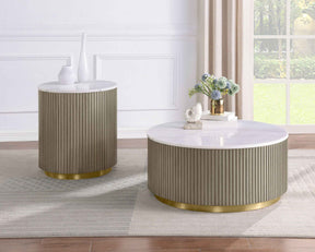 Jason Greige/White Marble 2-piece Round White Marble Coffee Table Set by Coaster at Eve Furniture
