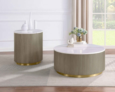 Jason Greige/White Marble 2-piece Round White Marble Coffee Table Set by Coaster at Eve Furniture