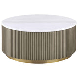 Jason Greige/White Marble 3-piece Round White Marble Coffee Table Set by Coaster at Eve Furniture