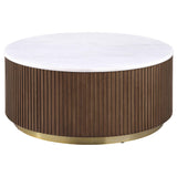 Jason Honey Brown Round White Marble Top Coffee Table by Coaster at Eve Furniture