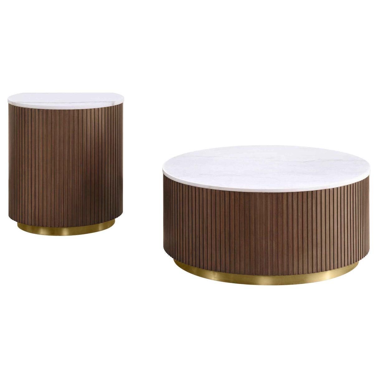 Jason Honey Brown/White Marble 2-piece Round White Marble Coffee Table Set by Coaster at Eve Furniture