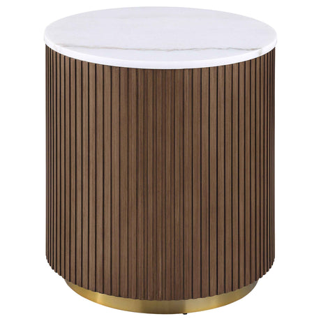 Jason Honey Brown/White Marble 3-piece Round White Marble Coffee Table Set by Coaster at Eve Furniture