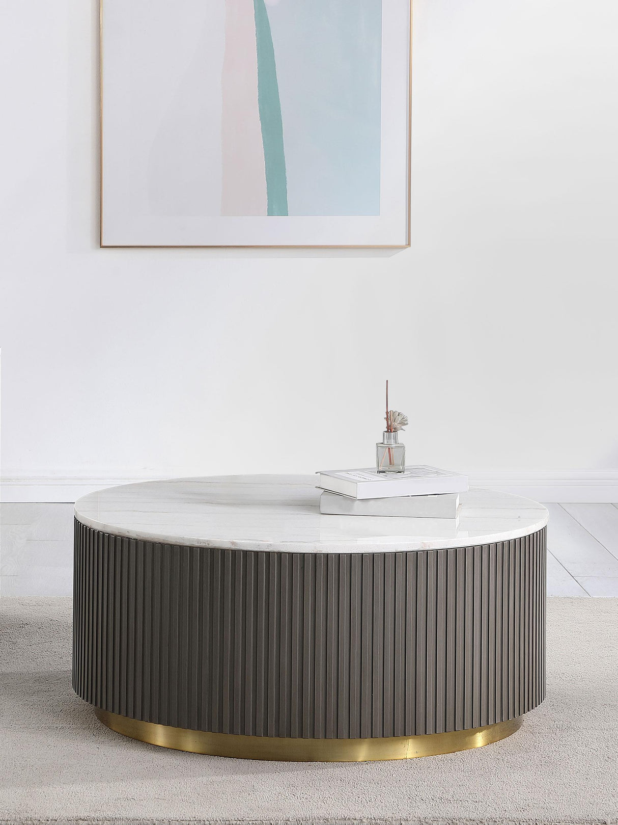 Jason Round Marble Top Coffee Table White and Charcoal by Coaster at Eve Furniture
