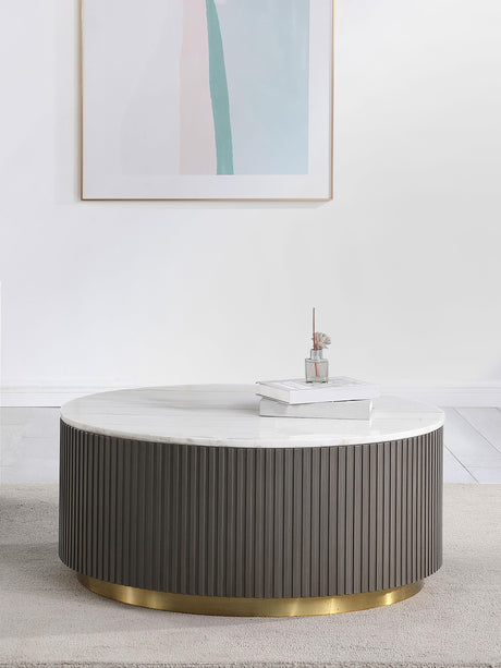 Jason Round Marble Top Coffee Table White and Charcoal by Coaster at Eve Furniture