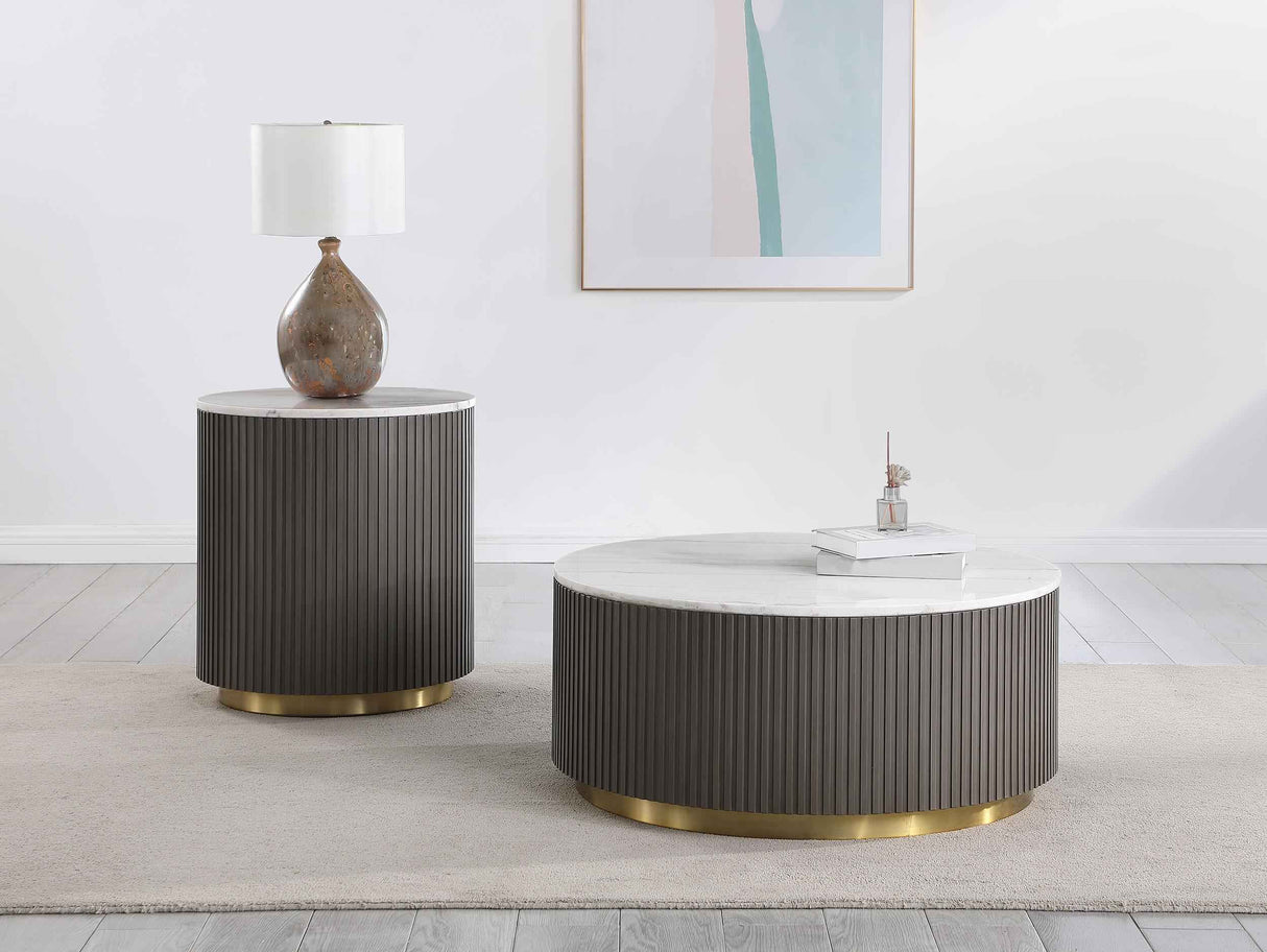Jason White 2-piece Round Marble Coffee and End Table Set by Coaster at Eve Furniture
