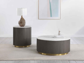 Jason White 2-piece Round Marble Coffee and End Table Set by Coaster at Eve Furniture
