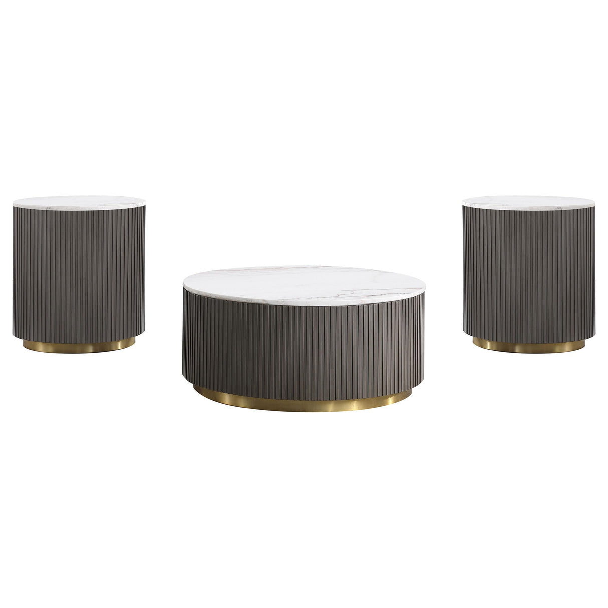 Jason White 3-piece Round Marble Coffee and End Table Set by Coaster at Eve Furniture