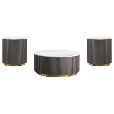 Jason White 3-piece Round Marble Coffee and End Table Set by Coaster at Eve Furniture