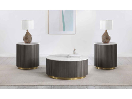 Jason White 3-piece Round Marble Coffee and End Table Set by Coaster at Eve Furniture