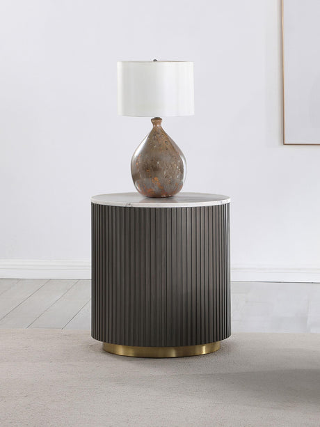 Jason White and Charcoal Round Marble Top Side End Table by Coaster at Eve Furniture
