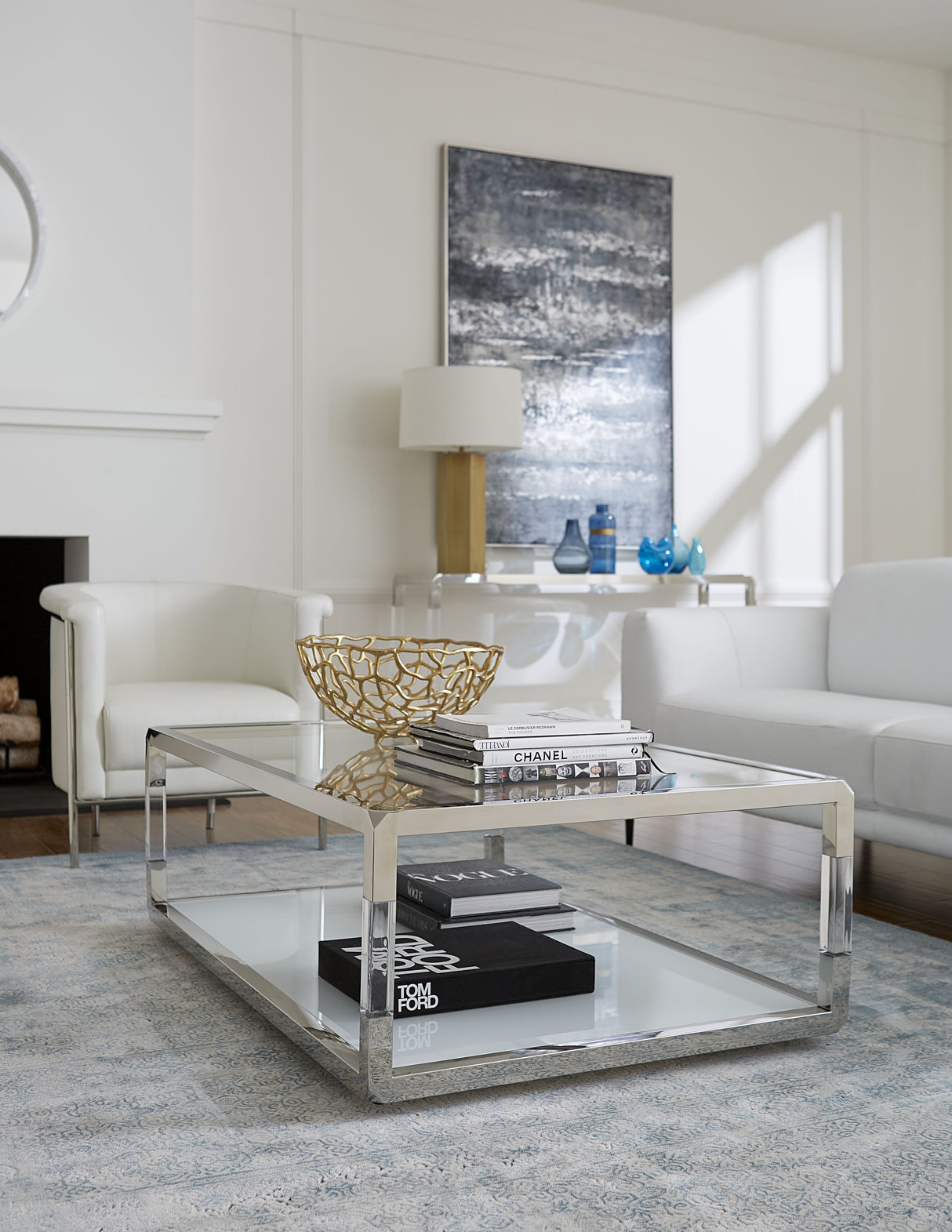 Jasper Coffee Table in Acrylic/White Glass/PSS by Modus Furniture at Eve Furniture