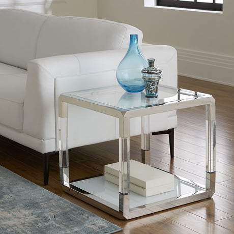 Jasper End Table in Acrylic/White Glass/PSS by Modus Furniture at Eve Furniture