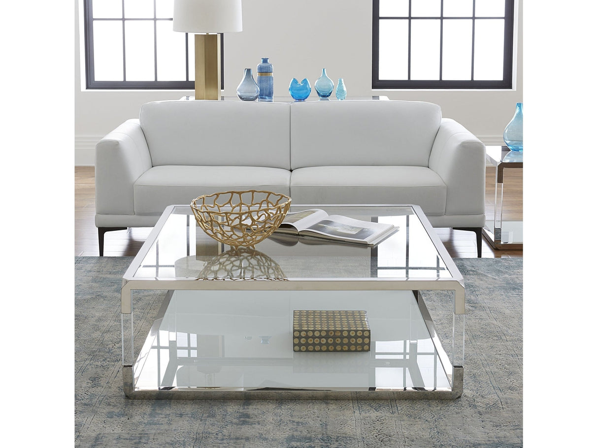 Jasper Square Coffee Table in Acrylic/White Glass/PSS by Modus Furniture at Eve Furniture