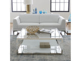 Jasper Square Coffee Table in Acrylic/White Glass/PSS by Modus Furniture at Eve Furniture