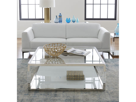 Jasper Square Coffee Table in Acrylic/White Glass/PSS by Modus Furniture at Eve Furniture