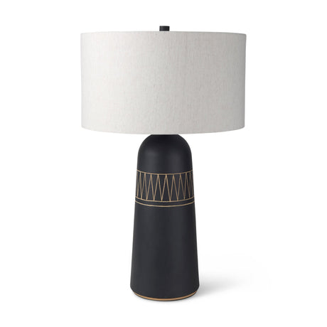 Javier 18.0L x 18.0W x 30.75H Black Base W/Cream Fabric Shade Table Lamp by Mercana at Eve Furniture