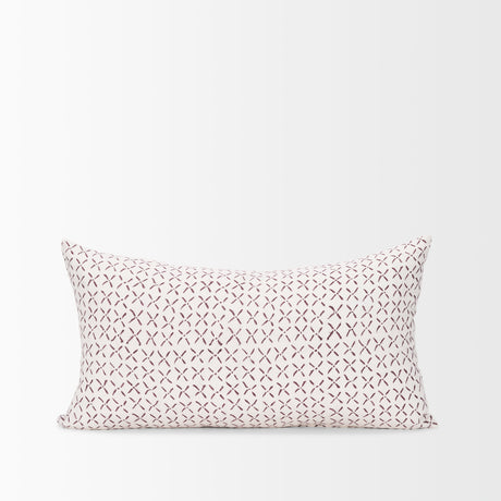 Jayden Cream w/ Merlot Print Linen Lumbar Decorative Pillow Cover by Mercana at Eve Furniture