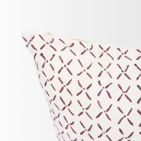 Jayden Cream w/ Merlot Print Linen Lumbar Decorative Pillow Cover by Mercana at Eve Furniture