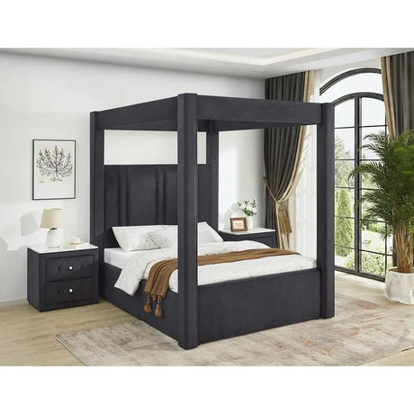 Jayla Black Upholstered King Canopy Bed by Crown Mark at Eve Furniture
