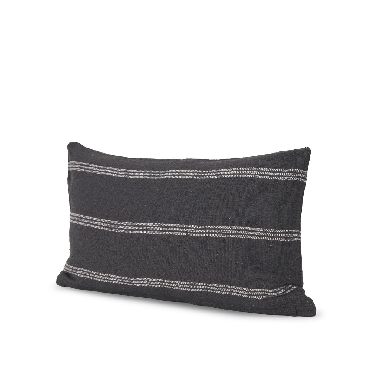 Jayme Gray and White Striped Cotton Decorative Lumbar Pillow Cover by Mercana at Eve Furniture