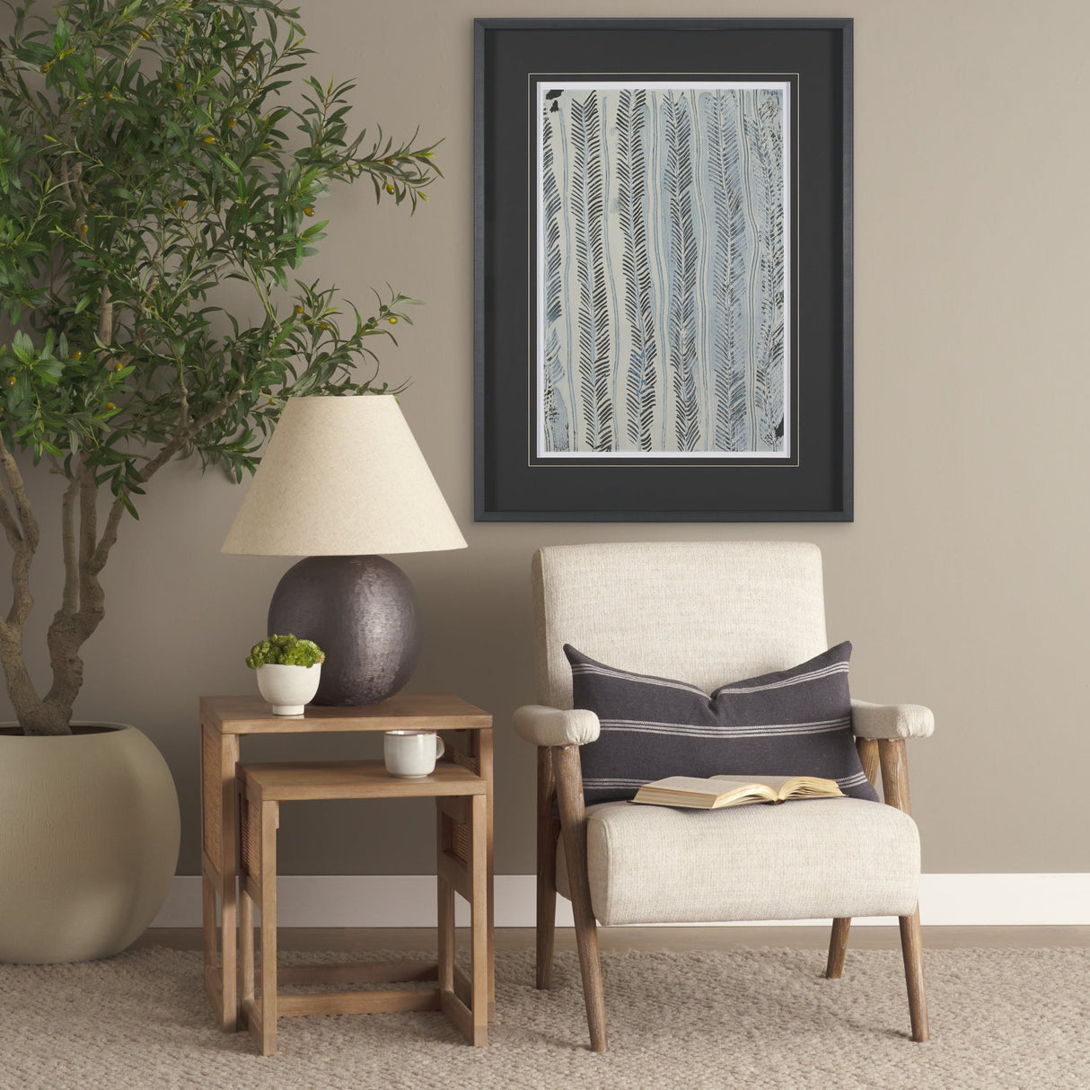 Jayme Gray/White Striped Cotton Lumbar Pillow Cover w/Filler, Set of 2 by Mercana at Eve Furniture