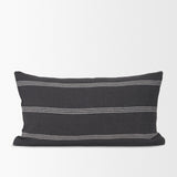 Jayme Gray/White Striped Cotton Lumbar Pillow Cover w/Filler, Set of 2 by Mercana at Eve Furniture
