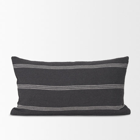 Jayme Gray/White Striped Cotton Lumbar Pillow Cover w/Filler, Set of 2 by Mercana at Eve Furniture