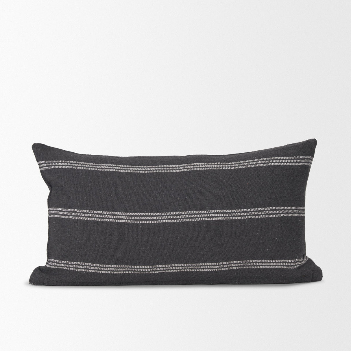 Jayme Gray/White Striped Cotton Lumbar Pillow Cover w/Filler, Set of 2 by Mercana at Eve Furniture