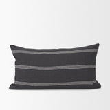 Jayme Gray/White Striped Cotton Lumbar Pillow Cover w/Filler, Set of 2 by Mercana at Eve Furniture
