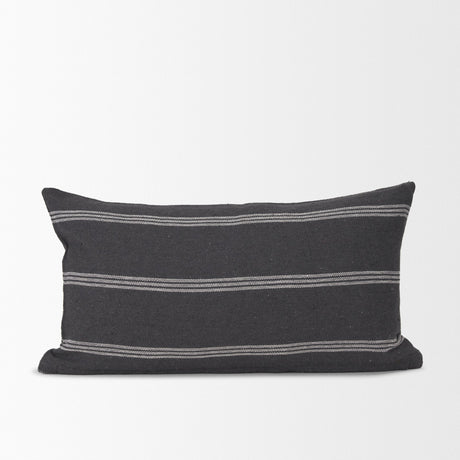 Jayme Gray/White Striped Cotton Lumbar Pillow Cover w/Filler, Set of 2 by Mercana at Eve Furniture
